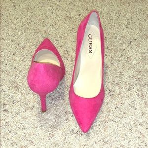 Hot pink suede stilettos